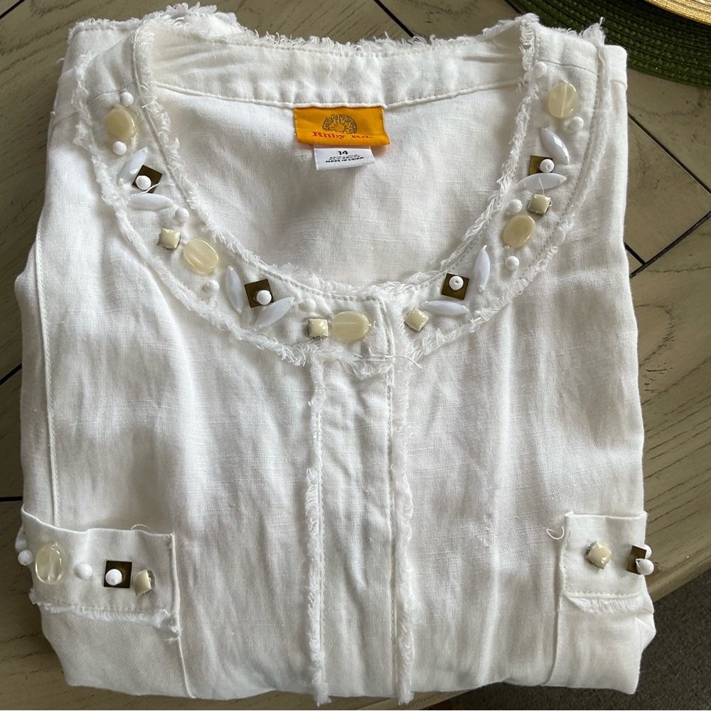 Ruby Rd. White Embellished Lightweight Button Fro… - image 5